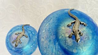 Heron Glass - Two Blue Mushrooms both set with Pewter Lizards - Gift Box 3