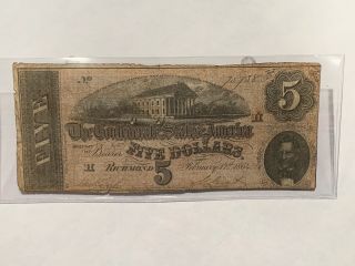 1864 $5 Us Confederate States Of America Old Us Currency Obsolete