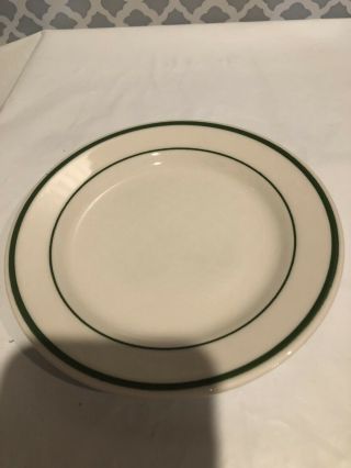 1 Vtg Buffalo China Restaurant Ware White Green Stripe Dish Plate 6 1/4 " Round