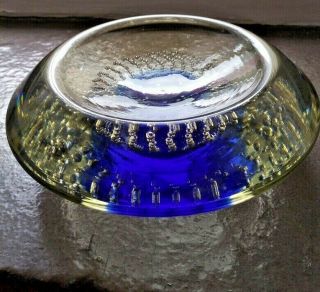 Murano Glass Bowl/ashtray Cobalt Blue With Controlled Bubbles