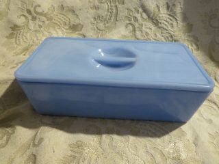 Vintage Jeannette Glass Co,  Delphite Blue Covered Refrigerator Dish 8.  5 " Long