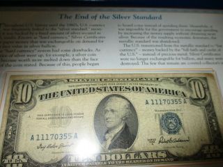 1953 A Series $10 Ten Dollar Silver Certificate In Display Folio