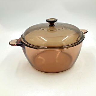 Corning Vision Ware 4.  5l Dutch Oven With Lid Amber Glass Made In Usa No Chips