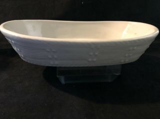 Vintage Hall Pottery White Oval Baking Dish Souffle 9 1/4 " X 6 " Embossed On Side