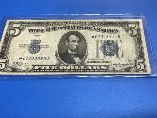 1934 A $5 Five Dollar Silver Certificate Star Note.