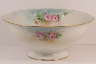 Vintage Richard Ginori Footed Bowl With Hand Painted Pink Roses,  Artist Signed