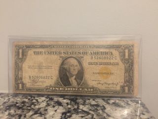 1935 Series A Yellow Seal $1 Bill - Us Currency One Dollar North Africa