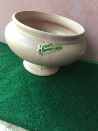 Haeger Ceramic Pottery Footed Bowl,  Planter Matte Pink Finish,  Label,