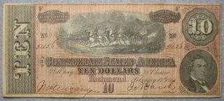 Civil War Relic Confederate $10.  00 Note, .  Unbent & Unwrinkled