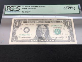 Fr.  1933 - J 2006 $1 Dollar Bill Star Note Missouri Gem 65 Ppq Pcgs Currency