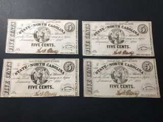 4 1863 Csa Confederate 50 Cents Notes Currency Raleigh North Carolina (cs16)