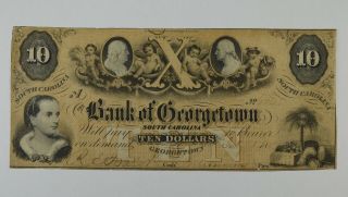 1857 $10 South Carolina Bank Of Georgetown Note Large Size Obsolete Note 0340