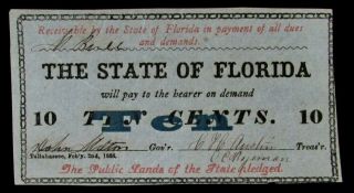 1863 The State Of Florida 10 Cents Au,  Note