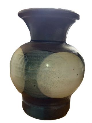Pottery 8 Inch Tall Ceramic Vase,  Brown,  White,  Blue