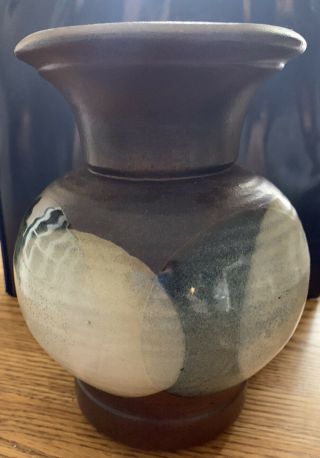 Pottery 8 Inch Tall Ceramic Vase,  Brown,  White,  Blue 2
