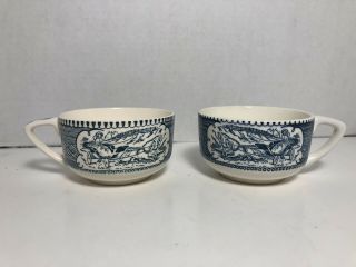 Set Of 2 Currier And Ives Horse And Carriage Coffee Mugs Cups China Blue