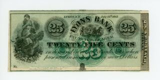 1862 Lyons Bank Lyon York Twenty Five Cents