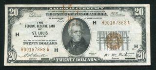 Fr.  1870 - H 1929 $20 Frbn Federal Reserve Bank Note St.  Louis,  Mo