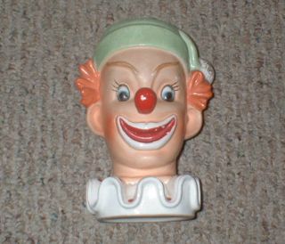 Vintage 1958 Napco Clown Head 6 " Vase Planter Red Nose Vivid Colors Green