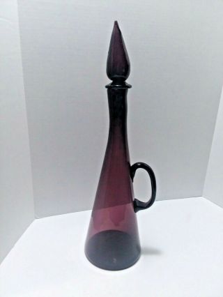 Empoli Italy Art Glass Genie Decanter Mid Century 18 " Purple Mcm