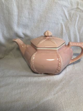 Vintage Hall Pottery Pink Teapot Ceramic Victorian Plume Fern