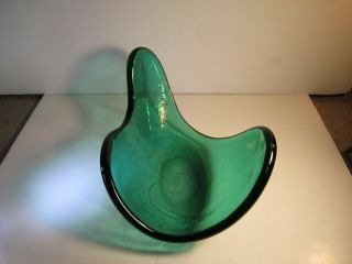 Vtg Blenko Glass Green Form Pattern 11 " Heavy Glass Dish Bowl