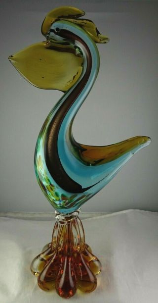 Murano Art Glass Large Pelican Bird Figurine Multi - Color