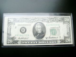 $20 1950 ( (b York))  Federal Reserve Choice Unc Bu Note ( (lucky 777))