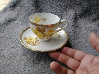 Vintage Fine Bone China - Yellow Floral Tea Cup & Saucer Set W.  Gold Trim
