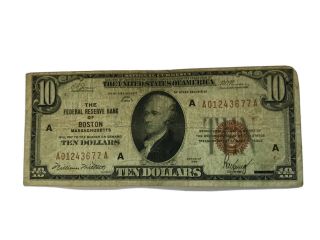 1929 $10 National Currency The Federalreserve Bank Of Boston Massachusetts