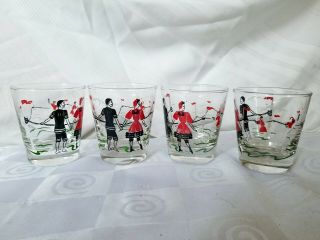 Libbey Old Fashioned 1890s Beach Scene Cocktail Glasses Vintage Set Of 4