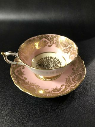 Vintage Paragon Fine Bone China.  Queen Mary.  Teacup & Saucer.  Pink Gold Leaf.