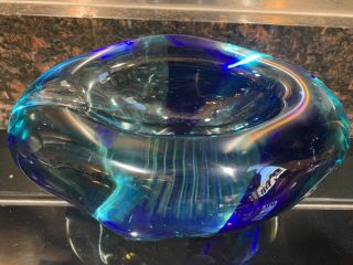 Vintage Murano Blue Fat Mid Century Modern Art Glass Sculpture Form Bowl
