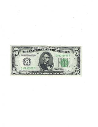 1934 - A $5 Five Dollar Federal Reserve Note Chicago,  Il