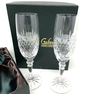Galway Irish Crystal Claddagh Ring Champagne Flutes Set Of 2 Wedding Toasting