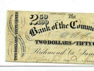 $2.  50 " Bank Of The Commonwealth " (rare Denomination) $2.  50 " Virginia " Crispy
