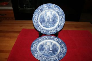 Liberty Blue Staffordshire Independence Hall Dinner Plates Set Of Two