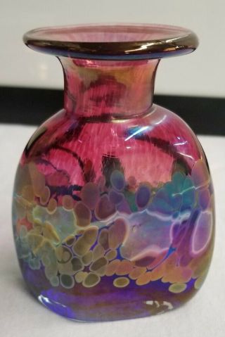 Robert Held Iridescent Hand Made Signed Art Glass Violet Cranberry Cabinet Vase
