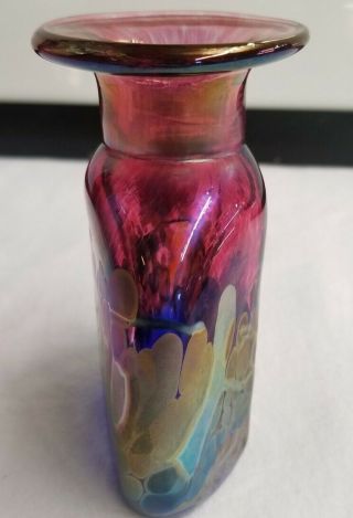 Robert Held Iridescent Hand Made Signed Art Glass Violet Cranberry Cabinet Vase 2