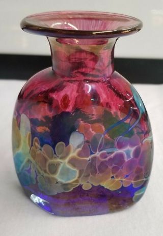 Robert Held Iridescent Hand Made Signed Art Glass Violet Cranberry Cabinet Vase 3