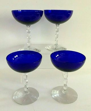Fostoria Westchester 6012 Regal Blue Champagne / High Sherbet Glasses Set Of 4