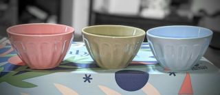 Pier 1 Mini Ceramic Stoneware 3 Prep Bowls Set Fabfitfun Green Blue Pink Nib