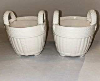 Tiffany & Co Cachepot Set Of 2 Ceramic White Basket 4 " Stamped Plant Holder