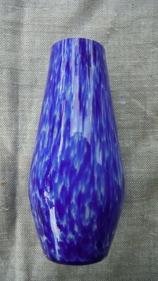 Vintage Murano Italian Hand - Blown Art Glass Vase Cobalt & White Mottle,  6 " - Euc