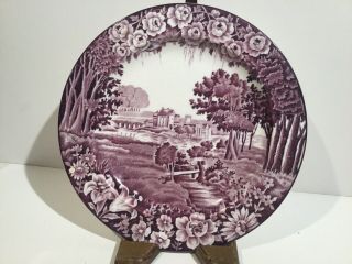 Antique Woods And Sons Purple Transferware (castles) 8” Plate,  Enoch Woods