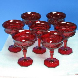 Vintage Mckee Glass - Red Rock Crystal - 7 Liquor Cocktail Glasses - 4¼ Inches