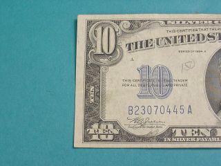 Series 1934 A $10 Ten Dollar Silver Certificate Blue Seal Circulated B23070445A 3