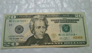 2013 Twenty Dollar Bill $20 Star Note Low Serial Rare Me 01367208
