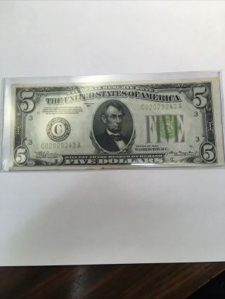 1934 Series $5 Five Dollar Federal Reserve Note Light Green Seal