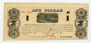 1837 $1 The District Of Southwark - Philadelphia,  Pennsylvania Note Au/unc
